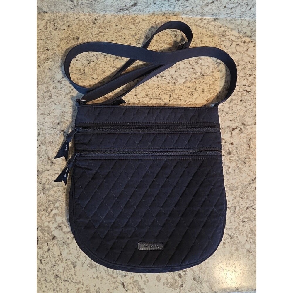 VERA BRADLEY Trio Zip Hipster CLASSIC NAVY Crossbody Purse Bag Rose Inside EUC